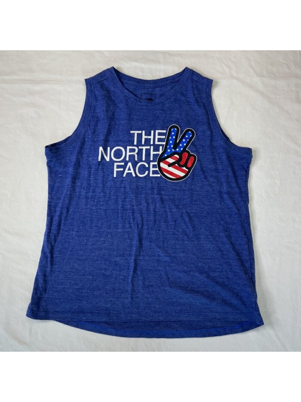 The North Face Girls Blue Patriotic Sleeveless Tank Top XL 18 With Peace Graphic